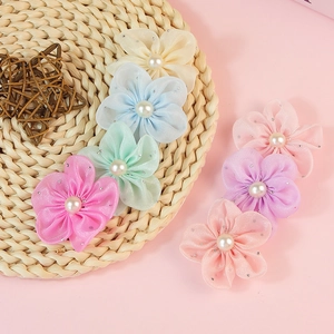 Koreaanse Stijl DIY Stof Bloem Accessoires Met Imitatieparel En Glitter Mesh Bloem Voor Haarspeldjes Kleding Tassen Ambacht