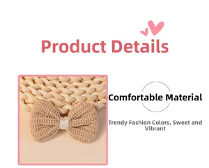 Detailed macro view of khaki waffle knit bow with white satin ribbon on a woven hat