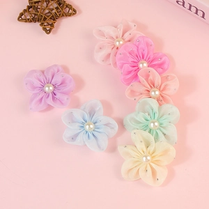 Kleurrijke 3D organza bloembedeltjes met witte parels en glitters voor DIY haaraccessoires