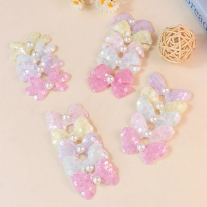 Sequin Butterfly Bow DIY Hair Accessories Faux Artificial Pearl Decoration For Clothing Sewing Craft Bows Handmade Materials