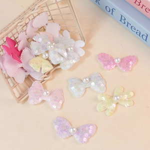 Macaron sequin butterfly patch with pearl center for DIY hair bows and clothing decor