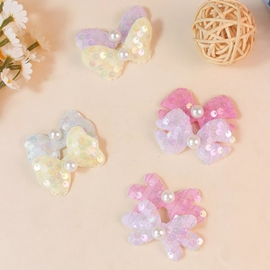 DIY sequin butterfly bows with pearls in assorted macaron colors for hair accessories