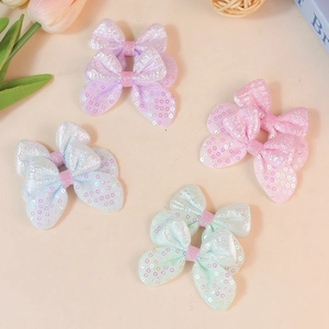 Sparkly sequin bow patches in macaron colors for DIY apparel and hair accessories decoration