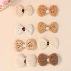 8-piece set of brown tone wool and corduroy bow accessories for children hair DIY