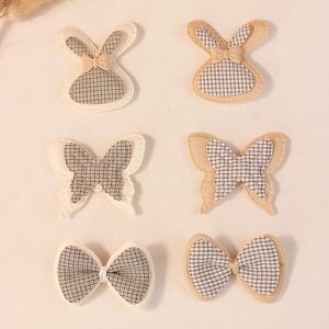 6pcs DIY fabric patches set featuring houndstooth rabbit butterfly and bowknot shapes