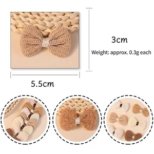 Brown knitted wool bow accessory for children clothes and hair pins 5.5x3cm