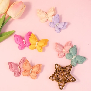 Accesorios de mariposa de tela de doble capa con perlas en 8 colores pastel