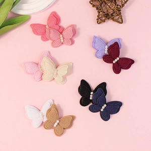 3D geborduurde vlinder patches met parels voor haaraccessoires en kinderkleding