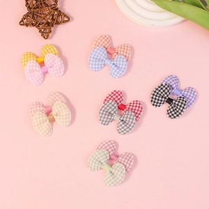 12-piece set of colorful gingham checkered fabric hair bow clips for girls hair styling