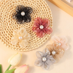 Elegant Mesh Gauze Artificial Pearl Flower DIY Clothing Accessories Handmade 3D Floral Appliques For Hair Clip Brooch Jewelry Making