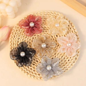 Handmade fabric tulle pearl flower accessories in red beige black pink and grey colors