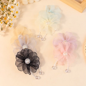 Multicolor chiffon bloem haarspelden met parels en kralen franjes kwastjes