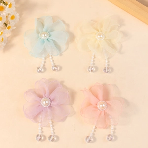 Haaraccessoires set met organza bloemen, parels en lange kwastjes details
