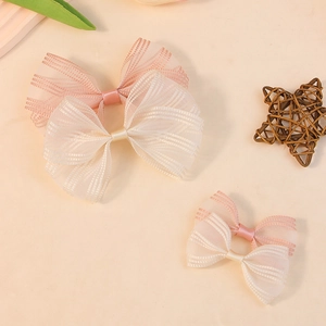 Conjunto de lazos para el pelo de cinta de malla rosa y crema accesorios DIY