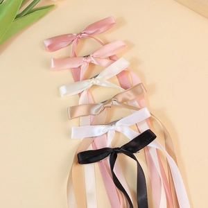 Five-color satin ballet-style long ribbon bow hair clips set with silky streamers