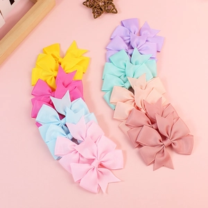 Colorful grosgrain ribbon hair bows set in macaron shades for baby girl decorations