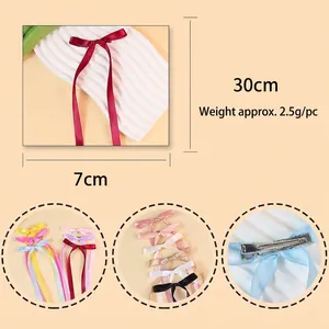 Ballet style long ribbon bow hair clips in multiple colors with metal duckbill clip