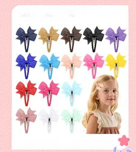 Detailed set of 18 colorful grosgrain ribbon bow hair clips for girls and children
