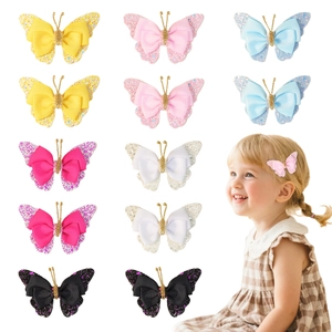 Pinces à Cheveux Papillon Pailletées Faites à la Main pour Filles Enfants Nœud en Sequins Barrettes en Tissu Polyester Papillon