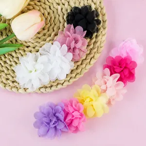 Detailed close-up of layered 5cm chiffon fabric flowers in vibrant assorted colors