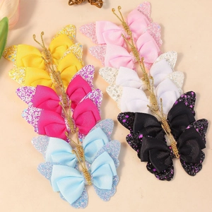 Barrettes à cheveux papillon pailletées pour filles avec six couleurs vives et rubans gros-grain