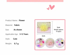 Detailed size infographic of 5cm colorful chiffon flower hair accessories for children