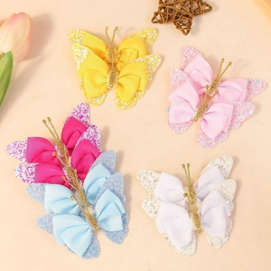 Lot de barrettes papillon pailletées pour filles en jaune, rose, fuchsia et bleu ciel