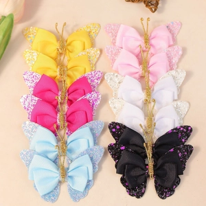 Barrettes papillon pailletées pour filles avec nœuds en ruban en 6 couleurs vives