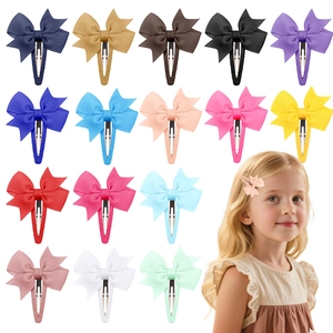 Korean Style Grosgrain Ribbon Bow Hair Clips For Kids Girls Simple Handmade Fully Wrapped Metal Snap Clips Hair Accessories