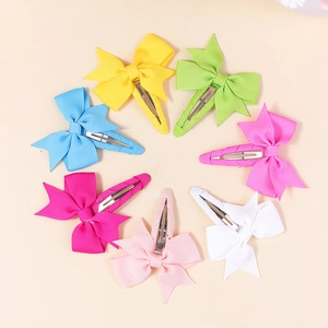 7-piece colorful grosgrain ribbon bow hair clips set for girls and toddlers