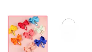 Detail view of colorful ribbed grosgrain ribbon bow hair clips with metal base