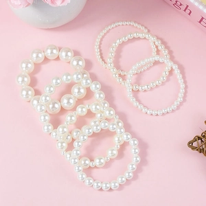 Elegant Faux Artificial Pearl Bracelet French Vintage Stretch Beaded Jewelry For Women Girls Simple Sweet Accessories Daily Dating