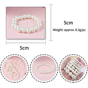 Elegant French vintage white faux pearl bracelet for women with 5cm diameter and 8.3g weight