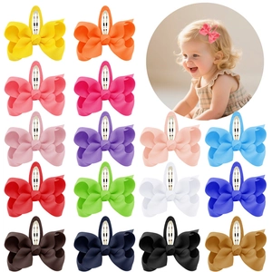Handmade 7cm Grosgrain Ribbon Bow Hair Clips For Kids Girls Sweet Solid Color Bowknot Hairpins BB Clips Hair Accessories