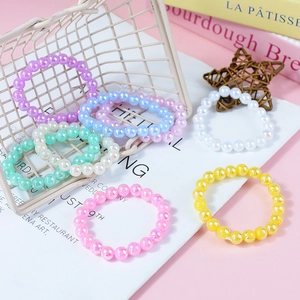 Sweet Girls Beaded Bracelet Plastic Artificial Pearl Aurora Candy Color Elastic Princess Kids Toy Jewelry For Birthday Party Gift