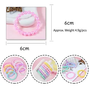 Sweet candy-colored pearl stretch bracelet set for girls in macaron shades of pink and blue