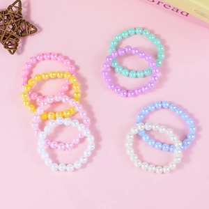 Set of 8 colorful candy-colored plastic pearl elastic bracelets for girls and children