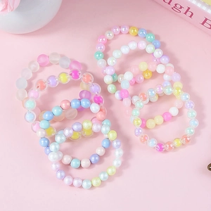 Kids Acrylic Beaded Bracelets Cute Macaron Candy Color Jelly Frosted Resin Beads Elastic Bracelet Jewelry For Girls Gift