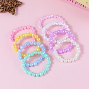 Colorful iridescent pearl bracelet set for girls featuring sweet candy tones and elastic band