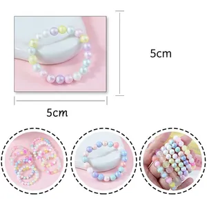Colorful 8mm macaron acrylic bead bracelet with iridescent finish for kids and women