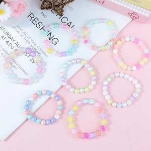 Set of 8 colorful 8mm acrylic bead bracelets in pastel macaron shades for kids
