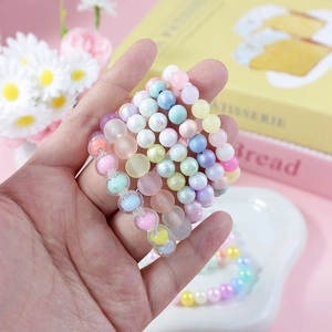 Colorful 8mm macaron acrylic bead bracelets set with frosted and glitter finishes for girls