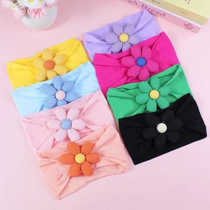 Bandeau Élastique Souple pour Bébé Fille Couleur Unie Fleur 3D Bandeau Respirant Accessoires de Cheveux pour Nourrisson