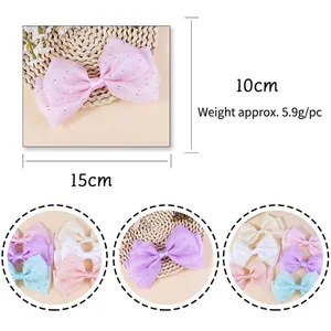 Handmade double-layered glitter mesh bow hair clip set in various macaron colors