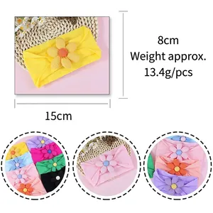 Bandeau élastique pour bébé avec fleur, maille nylon légère, dimensions 15x8 cm