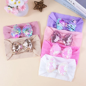 Baby Elastic Nylon Headband With Large Sequin Bowknot Colorful Heart Pattern Infant Hair Accessories For Toddler Girls Gift