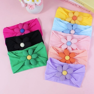 Lot de 8 bandeaux élastiques pour bébé avec fleurs en maille sur fond rose pastel