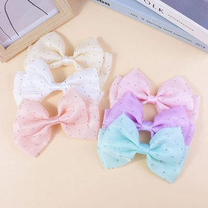 Set of six handmade double-layer tulle bow hair accessories with sparkling diamonds