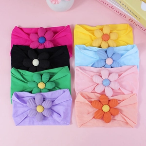 Lot de 8 bandeaux bébé en nylon coloré avec fleurs en tissu multicouches en couleurs variées