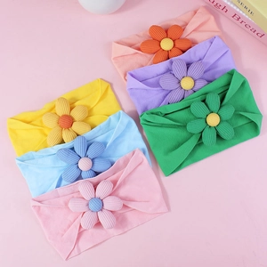 Lot de 5 bandeaux élastiques pour bébé avec fleurs en tissu souple de couleurs variées